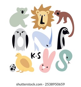 Alfabeto vetorial com letras estilizadas de diferentes animais KS