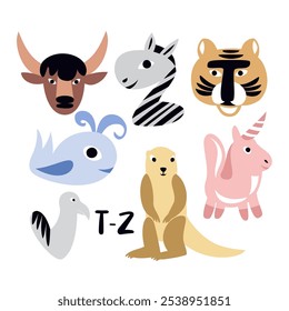 Vector alphabet with stylized letters of different animals TZ
