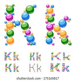 Vector alphabet symbols of colorful bubbles or balls. Letter k