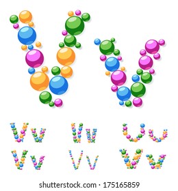 Vector alphabet symbols of colorful bubbles or balls. Letter v