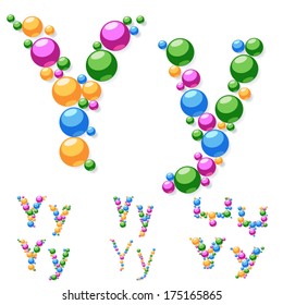 Vector alphabet symbols of colorful bubbles or balls. Letter y