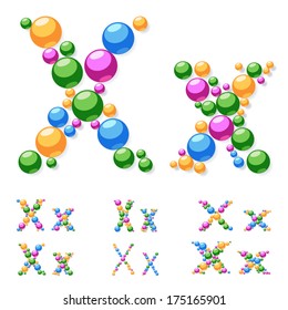 Vector alphabet symbols of colorful bubbles or balls. Letter x