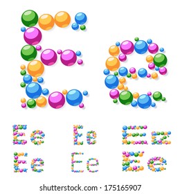 Vector alphabet symbols of colorful bubbles or balls. Letter e