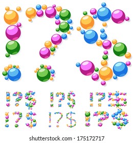 Vector alphabet symbols of colorful bubbles or balls. Symbols 3  