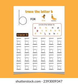  vector alphabet tracing worksheet with letter and vocabulary