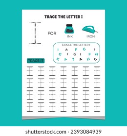 vector alphabet tracing worksheet with letter and vocabulary