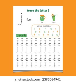  vector alphabet tracing worksheet with letter and vocabulary