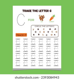  vector alphabet tracing worksheet with letter and vocabulary