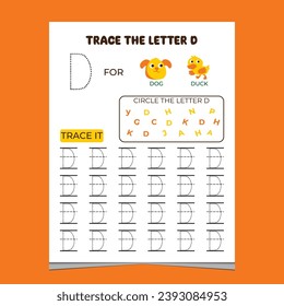  vector alphabet tracing worksheet with letter and vocabulary