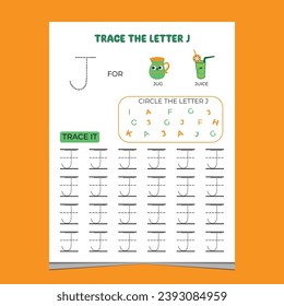  vector alphabet tracing worksheet with letter and vocabulary