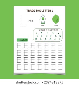  vector alphabet tracing worksheet with letter and vocabulary