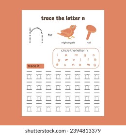  vector alphabet tracing worksheet with letter and vocabulary