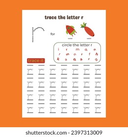  hoja de cálculo de seguimiento del alfabeto vector con letra y vocabulario