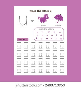  vector alphabet tracing worksheet with letter and vocabulary