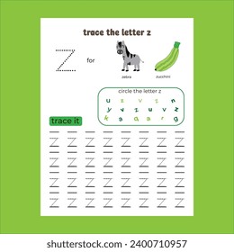  Vektor-Alphabet-Ablaufblatt mit Buchstaben und Vokabeln