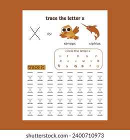  vector alphabet tracing worksheet with letter and vocabulary