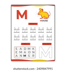  vector alphabet tracing worksheet with letter and vocabulary