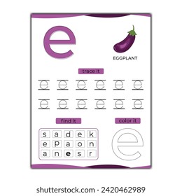  vector alphabet tracing worksheet with letter and vocabulary