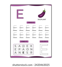  vector alphabet tracing worksheet with letter and vocabulary