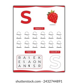  vector alphabet tracing worksheet with letter and vocabulary