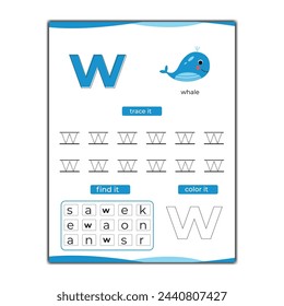  hoja de trabajo de seguimiento de alfabeto vectorial con letra y vocabulario