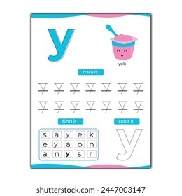  Vektorgrafik Alphabet Tracing Arbeitsblatt mit Buchstaben und Vokabular