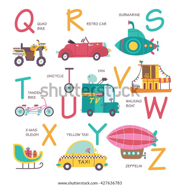 Vector Alphabet Transport Cartoon Styleq R Stock Vector Royalty Free