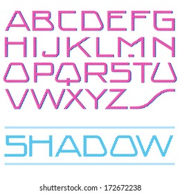 Vector alphabet type. Secession, jugendstil font. Vintage typeface. Shadow, retro typography.