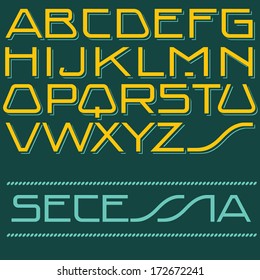 Vector alphabet type. Secession, jugendstil font. Vintage typeface. Shadow, retro typography.