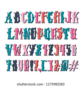 Vector alphabet, typeface, typography. Hand drawn latin typeface on dark background. Hand drawn font with branches. Font can be used for cards on Halloween, Day of the Dead.