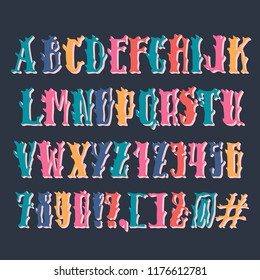 Vector alphabet, typeface, typography. Hand drawn latin typeface on dark background. Hand drawn font with branches. Font can be used for cards on Halloween, Day of the Dead.