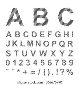 Vector Alphabet - typography with grey stripes texture. Evokes rope. Eps 10.