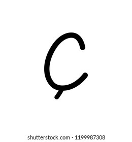 Vector alphabet, typography. Handwritten font, black on white. ç letter