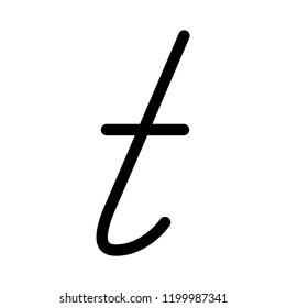Vector alphabet, typography. Handwritten font, black on white. t letter