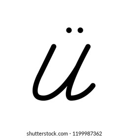 Vector alphabet, typography. Handwritten font, black on white. ü letter