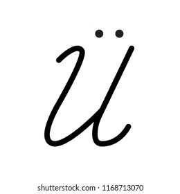Vector alphabet, typography,.Handwritten font, black on white. ü letter