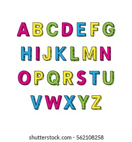 Vector alphabet, uppercase tree-dimensional letters written by marker. 


