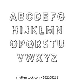 Vector alphabet, uppercase tree-dimensional letters written by marker. 

