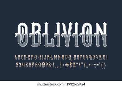 vector alphabet vintage font, typeface design, blue and white style background
