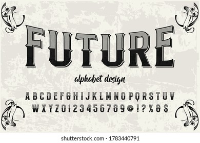 vector alphabet, vintage typography vector, gray and black background, vintage font, letters and numbers