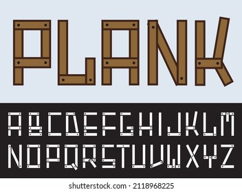 vector alphabet with wooden planks and nails