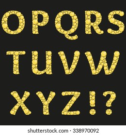 Vector alphabet with yellow diamonds letters. Luxury brilliant design with golden bright and diamond crystals. Vector illustration