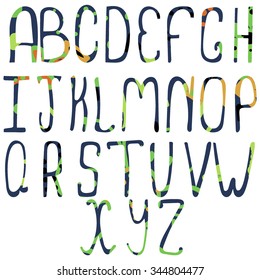 Vector alphabet from A to Z  with fill of hand drawn doodle textures