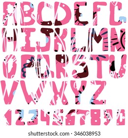 Vector alphabet from A to Z  with fill of hand drawn doodle textures