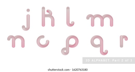 Vector Alphabet.3d gradient bubble lettering.Rose glossy minimal shape.Liquid color path.Pink Tube Modern Font. Sweet candy 10 EPS.