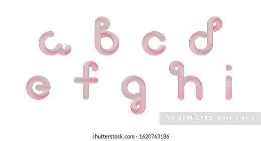 Vector Alphabet.3d gradient bubble lettering.Rose glossy minimal shape.Liquid color path.Pink Tube Modern Font. Sweet candy 10 EPS.