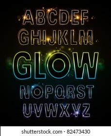 vector of alphabets of glowing neon light