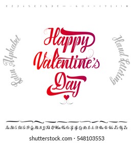 Vector Alphabet.Valentines Day Calligraphic font. Unique Custom Characters. Hand Lettering for Designs - logos, badges, postcards, posters, prints. Modern brush handwriting Typography.