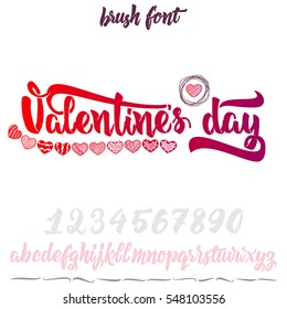 Vector Alphabet.Valentines Day Calligraphic font. Unique Custom Characters. Hand Lettering for Designs - logos, badges, postcards, posters, prints. Modern brush handwriting Typography.