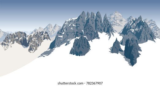 vector alpine landscape with peaks covered by snow